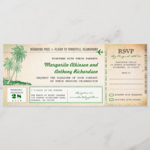 old boarding pass flight wedding invites with RSVP