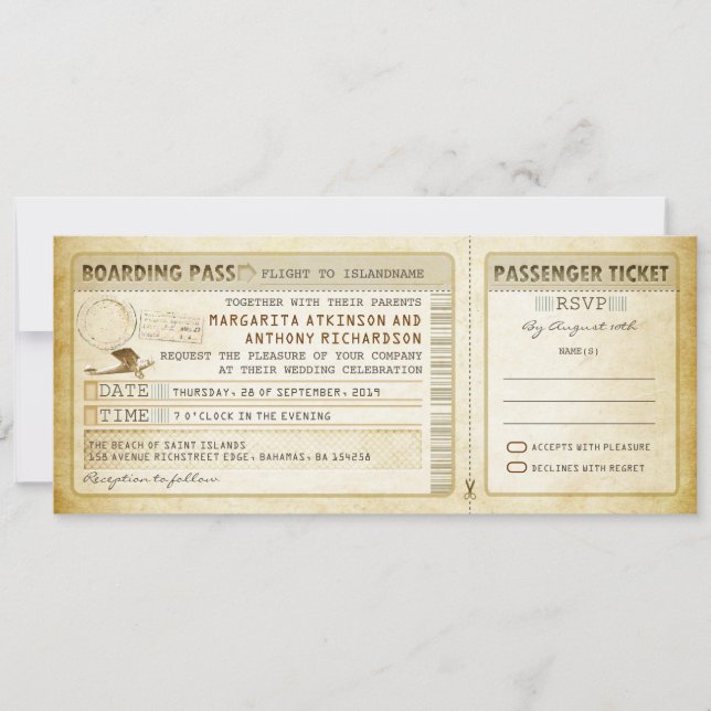 old boarding pass wedding tickets-invites & rsvp invitation (Front)