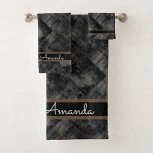 Old boards, old wood, aged wood, wood, firewood bath towel set
