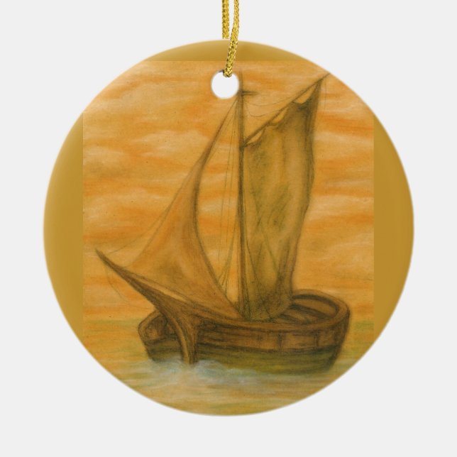 Old Boat Ceramic Ornament (Front)