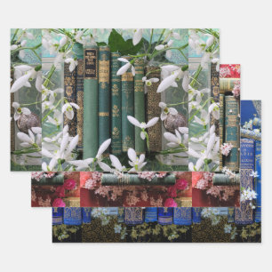 Old Book Spines & Blossoms Wrapping Paper Sheet