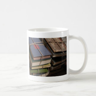Old book stack coffee mug