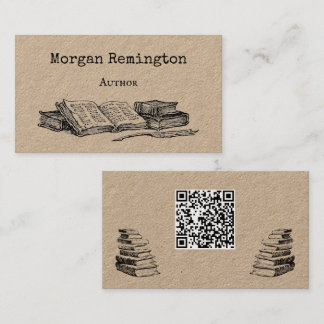 Old Books and Quill Author Writer Librarian QR Business Card