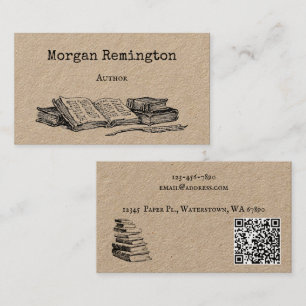 Old Books and Quill Author Writer Librarian QR Business Card