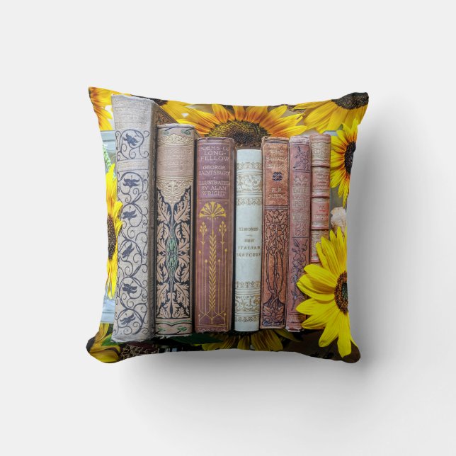 Old Books and Sunflowers Cushion (Front)