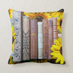 Old Books and Sunflowers Cushion