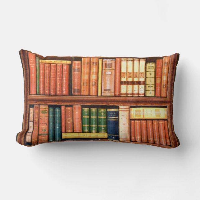 Old Books Antique Library Bookshelf Lumbar Pillow (Front)