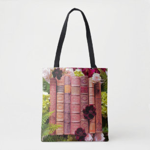 Old Books & Burgundy Blooms Tote Bag