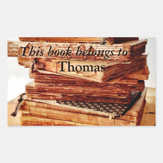 old books in a stack bookplate sticker (Front)