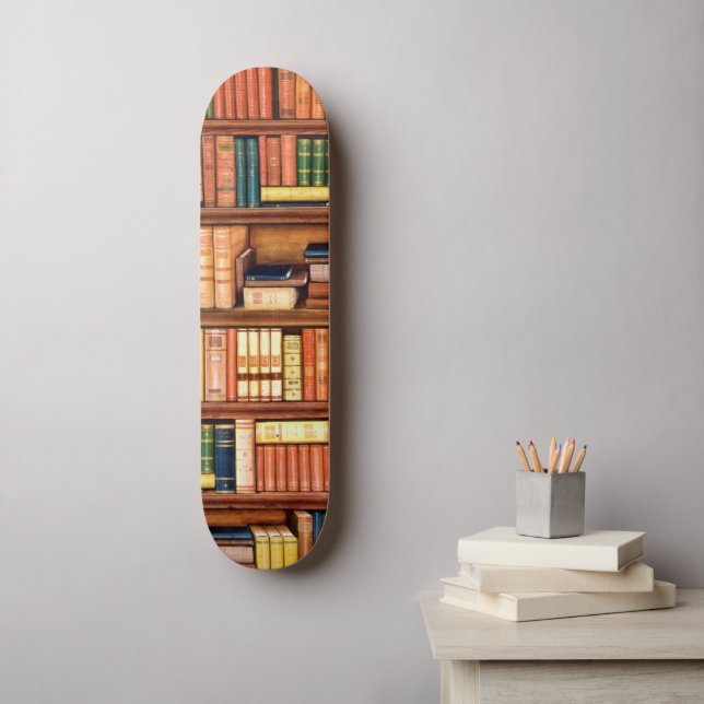 Old Books Library Bookshelf Skateboard (Wall Art)