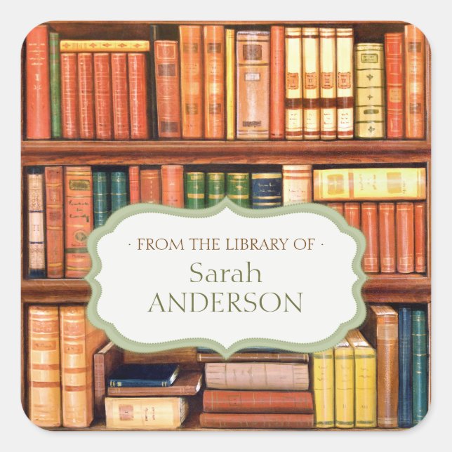 Old Books Library Personalised Bookplate Stickers (Front)
