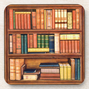 Old Books Vintage Library Bookshelf Coasters