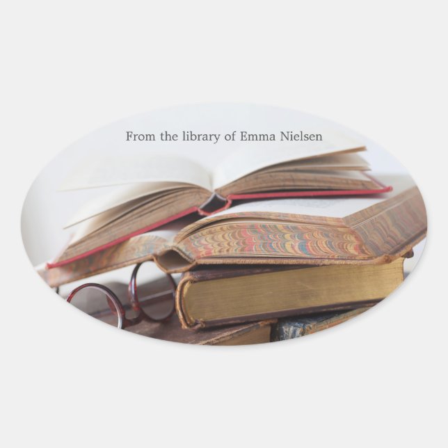 Old books with glasses oval sticker (Front)