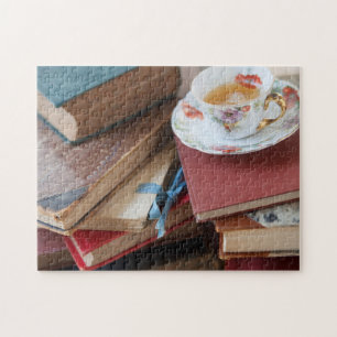 Old books with teacup jigsaw puzzle