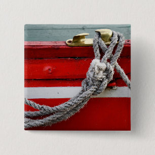 Old Bow Ropes On Brass Cleat On Canal Boat 15 Cm Square Badge