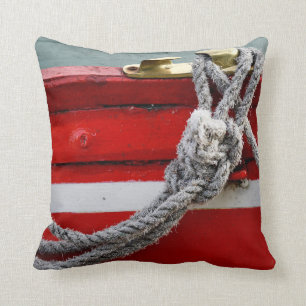 Old Bow Ropes On Brass Cleat On Canal Boat Cushion