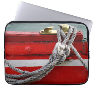 Old Bow Ropes On Brass Cleat On Canal Boat Laptop Sleeve