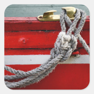 Old Bow Ropes On Brass Cleat On Canal Boat Square Sticker