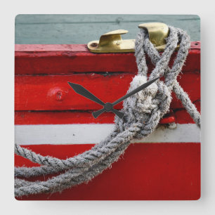 Old Bow Ropes On Brass Cleat On Canal Boat Square Wall Clock