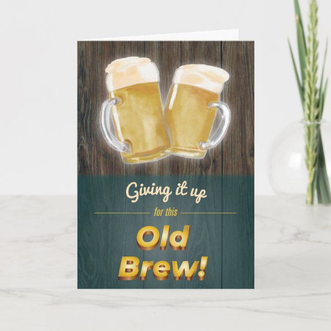 “Old Brew” Punny Beer Wood Birthday Card (Front)