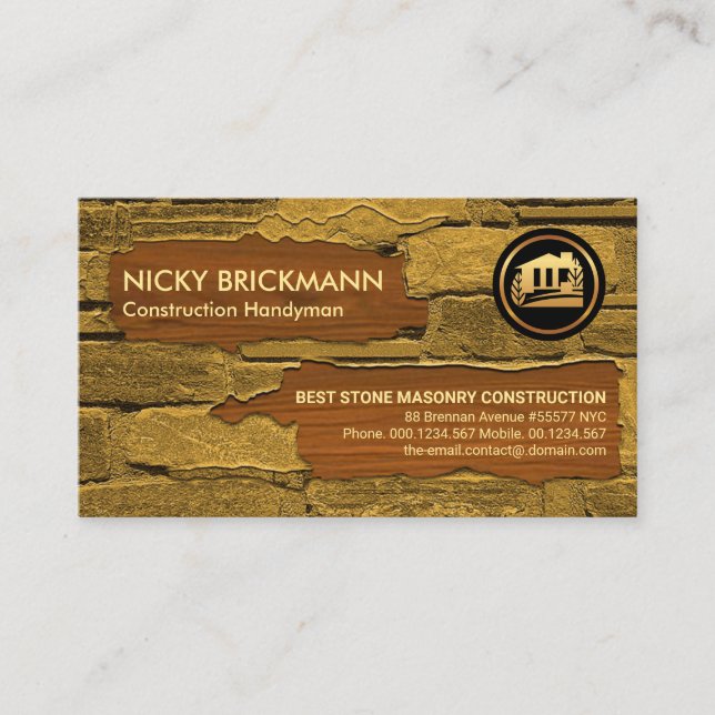 Old Brick Wall New Timber Wood Handyman Business Card (Front)