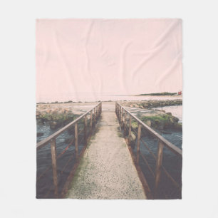 Old bridge with rusty metal rails near sea port. V Fleece Blanket