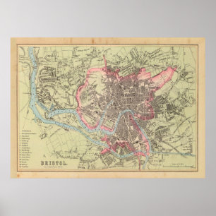 Old Bristol UK Map (1872)  Poster