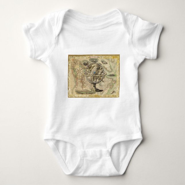 Old British America Explore Polar Bear Compass Map Baby Bodysuit (Front)