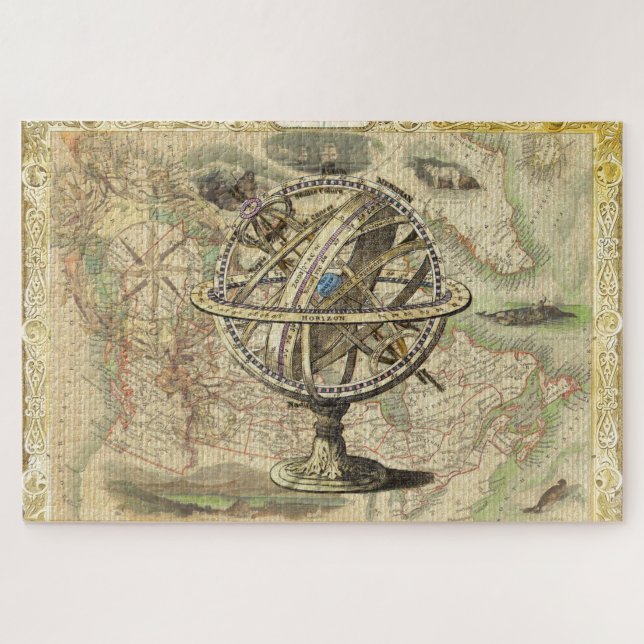 Old British America Explore Polar Bear Compass Map Jigsaw Puzzle (Horizontal)