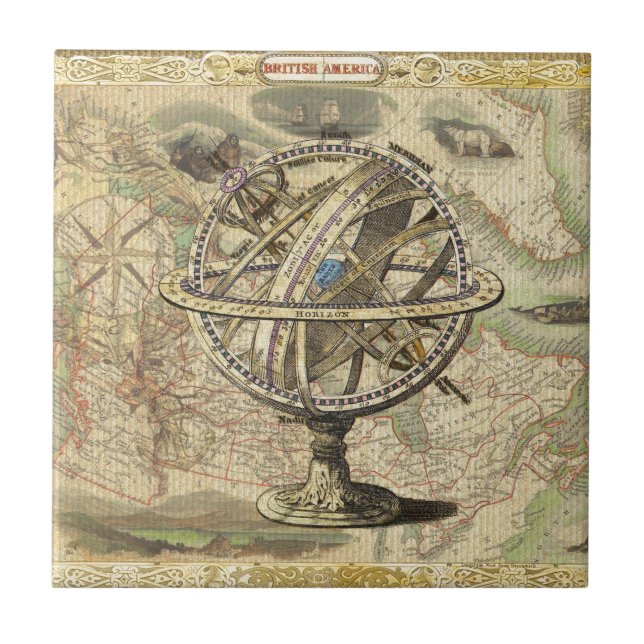 Old British America Explore Polar Bear Compass Map Tile (Front)