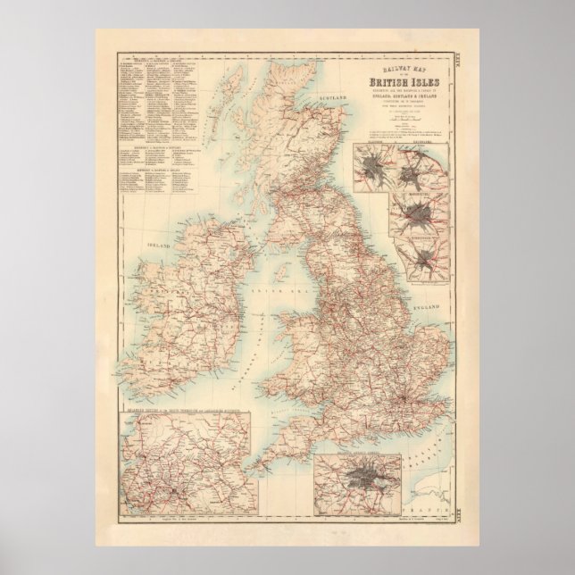 Old British Isles Railway Map (1872)  Poster (Front)