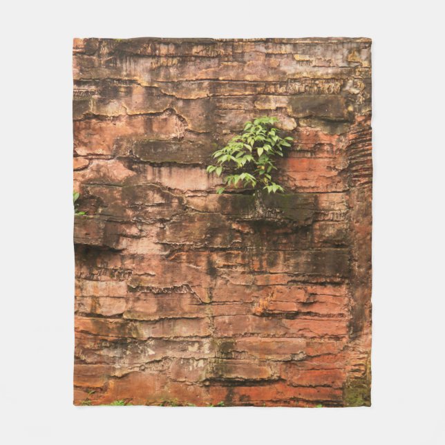 Old broken brick wall fleece blanket (Front)