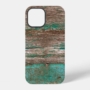 Old brown-blue wooden background with peeling pain iPhone 12 case