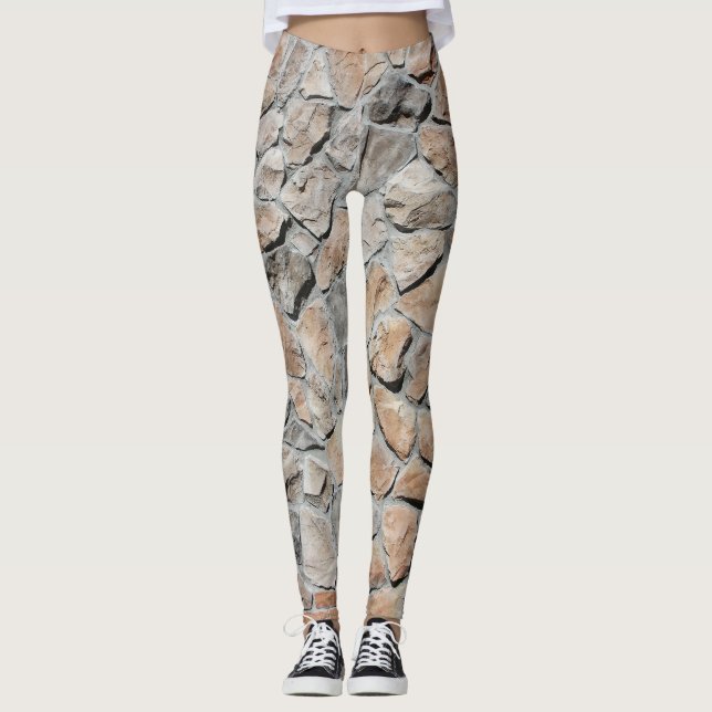 Old Brown Castle Stone Texture Leggings (Front)