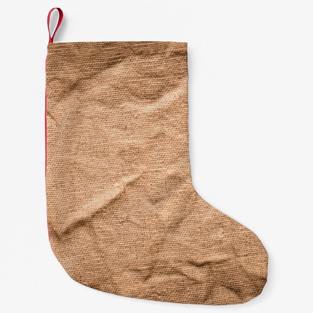 Old brown cloth background small christmas stocking (Front)