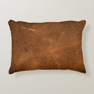 Old brown leather decorative cushion