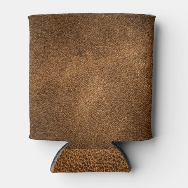 Old Brown Leather: Textured Background Can Cooler (Front)