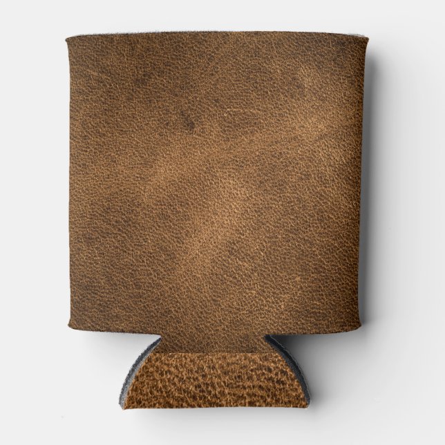 Old Brown Leather: Textured Background Can Cooler (Front)