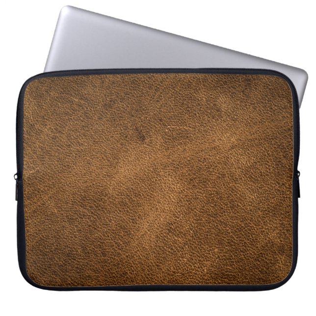 Old Brown Leather: Textured Background Laptop Sleeve (Front)