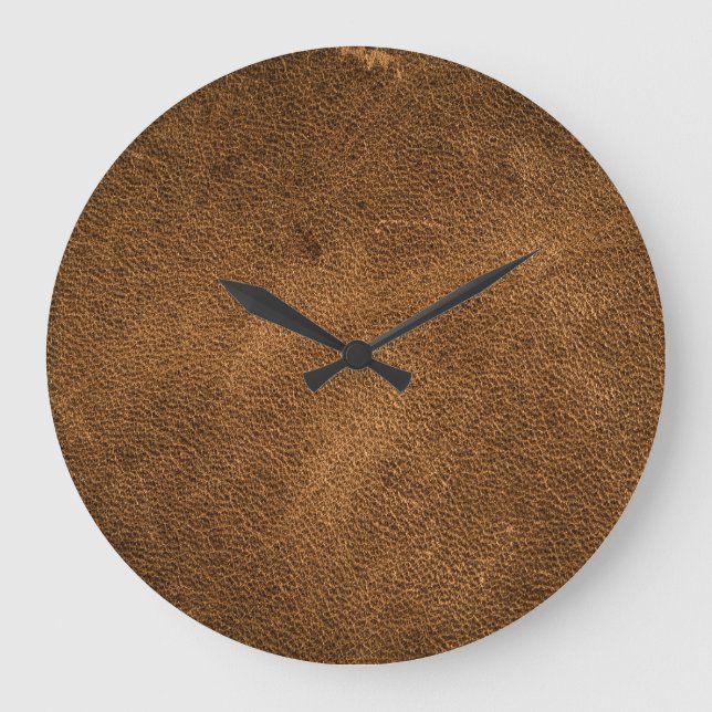 Old Brown Leather: Textured Background Large Clock (Front)