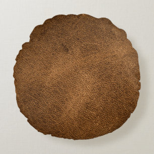 Old Brown Leather: Textured Background Round Cushion
