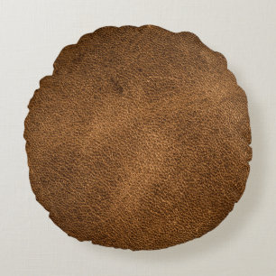 Old Brown Leather: Textured Background Round Cushion