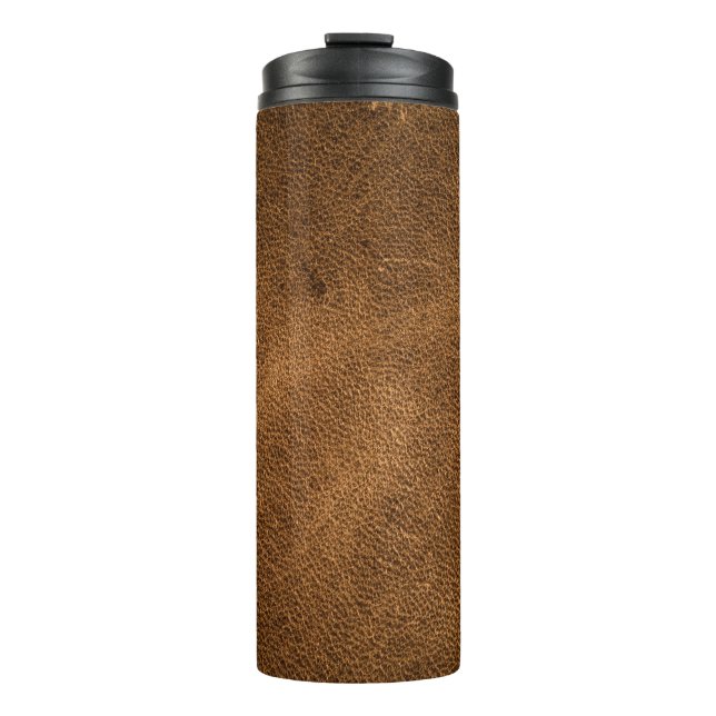 Old Brown Leather: Textured Background Thermal Tumbler (Front)
