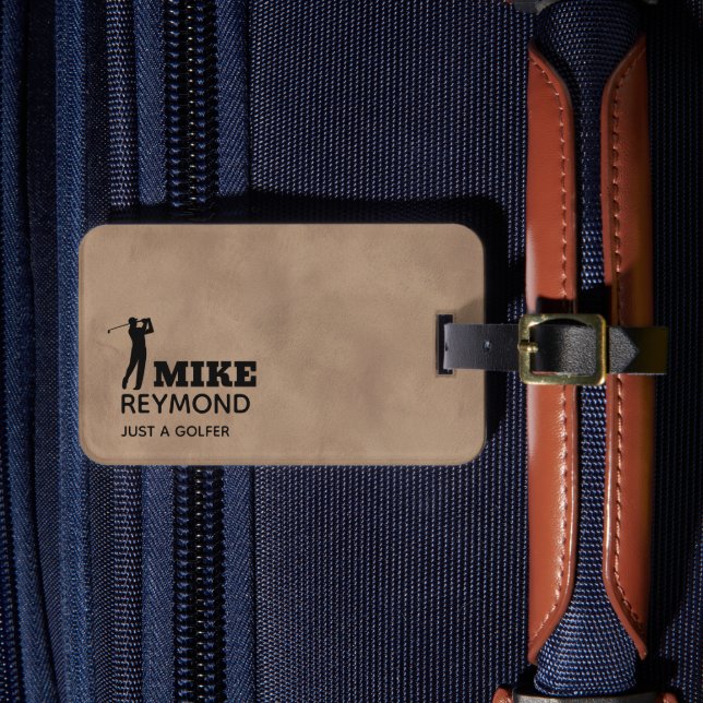 Old Brown Luggage Tag for a Golfer (Front Insitu 4)
