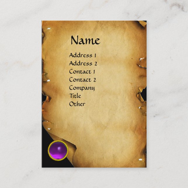 OLD BROWN PARCHMENT, GEM STONE, MONOGRAM BUSINESS CARD (Front)