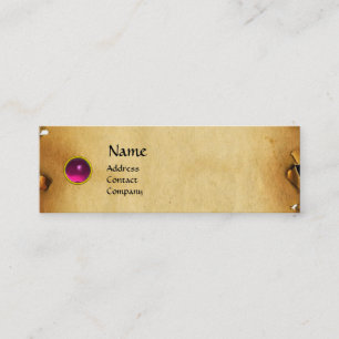 OLD BROWN PARCHMENT, GEM STONE, MONOGRAM pink Mini Business Card