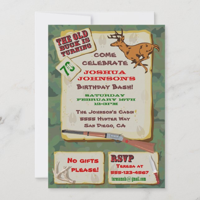 Old Buck Deer Hunting Birthday Party Invitations (Front)