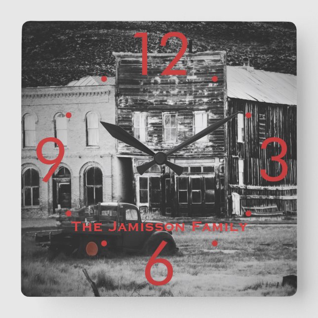 Old Buildings with Vintage Truck Round or Square Square Wall Clock (Front)