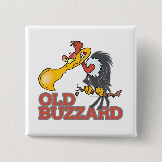 old buzzard funny cartoon character 15 cm square badge (Front)