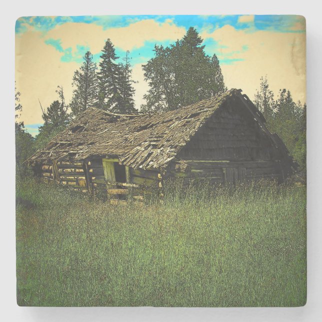 Old Cabin in the Woods Stone Coaster (Front)
